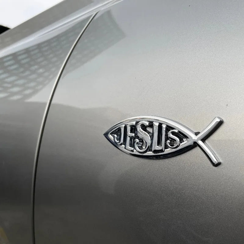 3D Metal Jesus Fish Car Badge – Durable Christian Emblem