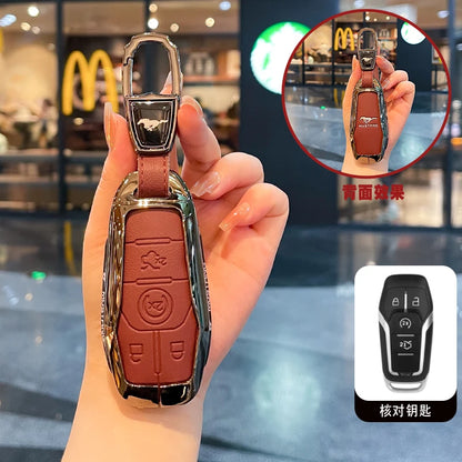 Premium Zinc Alloy Leather Key Case for Ford Mustang 2015-2020