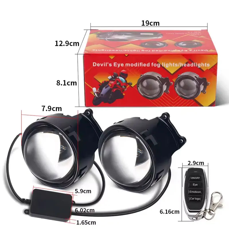 3" LED Devil Eye Headlight, 33 Modes, 3D Lens, Remote Control – Car Accessories | MotorWorld Marketplace