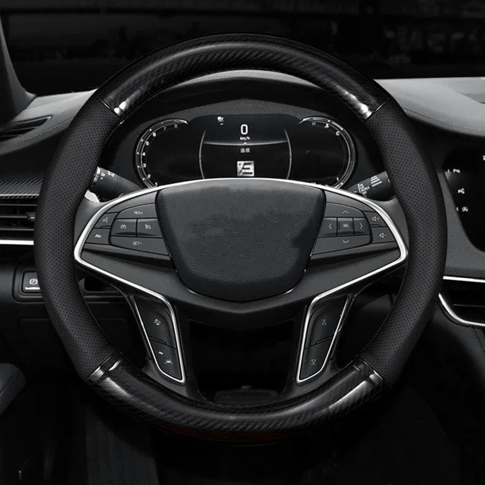 Universal Carbon Fiber Leather Steering Wheel Cover, Anti-Slip – Car Accessories | MotorWorld Marketplace