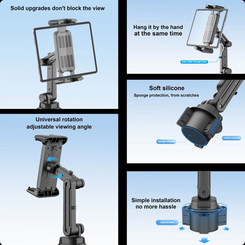 (NOT SOLD TO USA) Car Cup Slot 360° Tablet Mount for iPad Pro 11 – Secure Fit