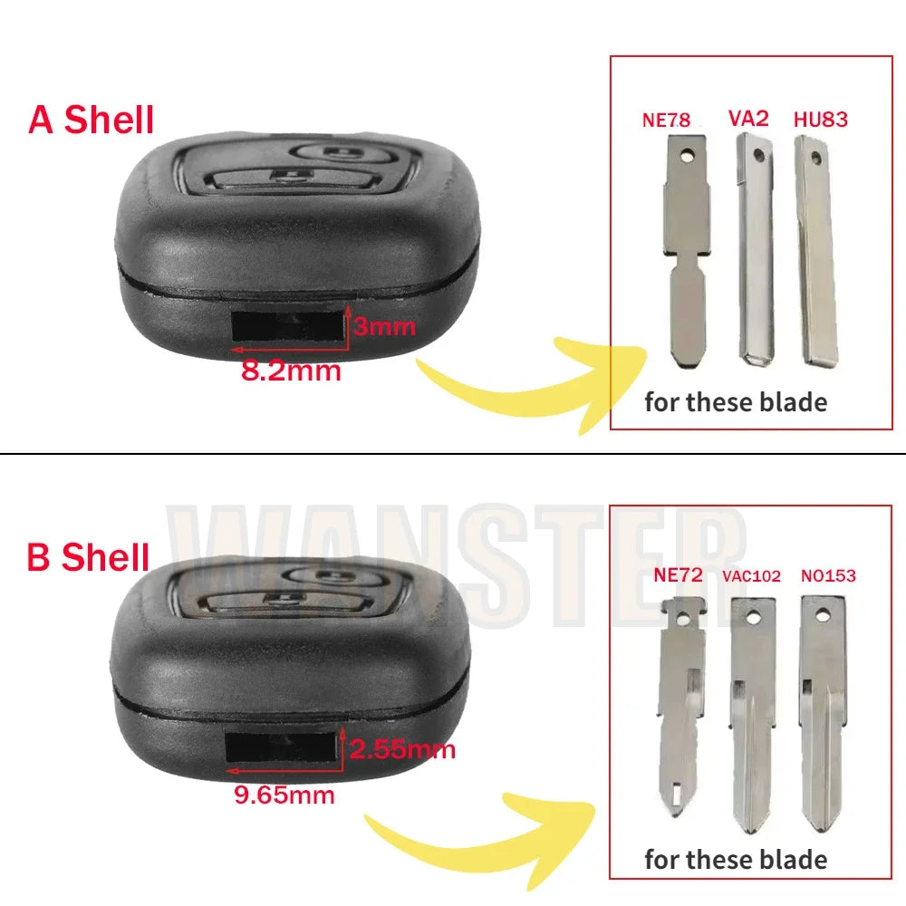 2 Button Key Fob Shell for Peugeot/Citroen Pro Replacement