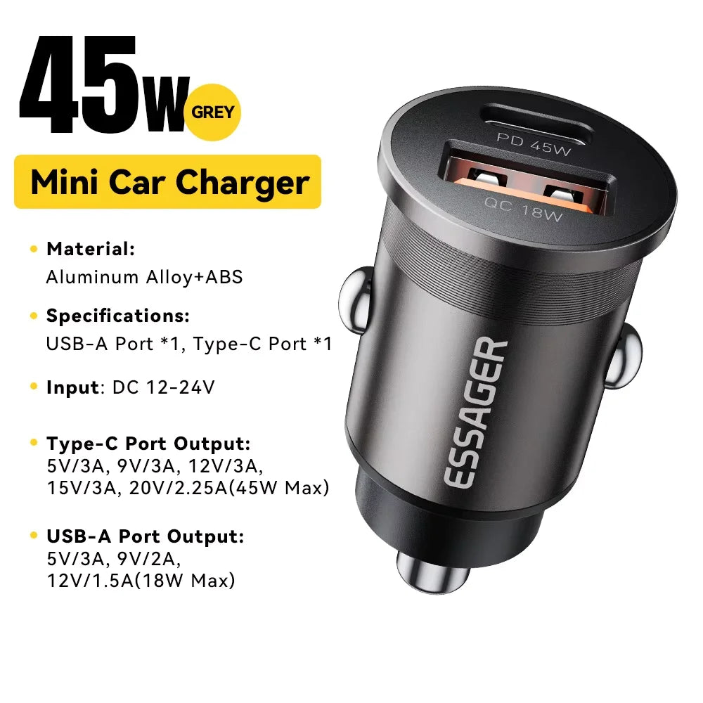 Essager 45W Dual PD QC3.0 Car Charger Type-C Fast Charge 45W Gray – Car Accessories | MotorWorld Marketplace