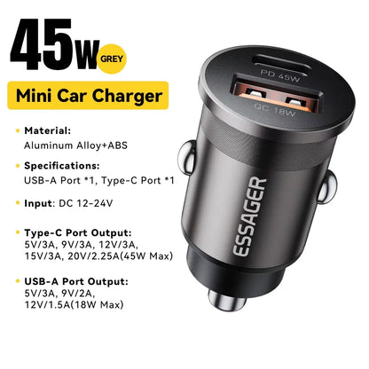 Essager 45W Dual PD QC3.0 Car Charger Type-C Fast Charge 45W Gray – Car Accessories | MotorWorld Marketplace