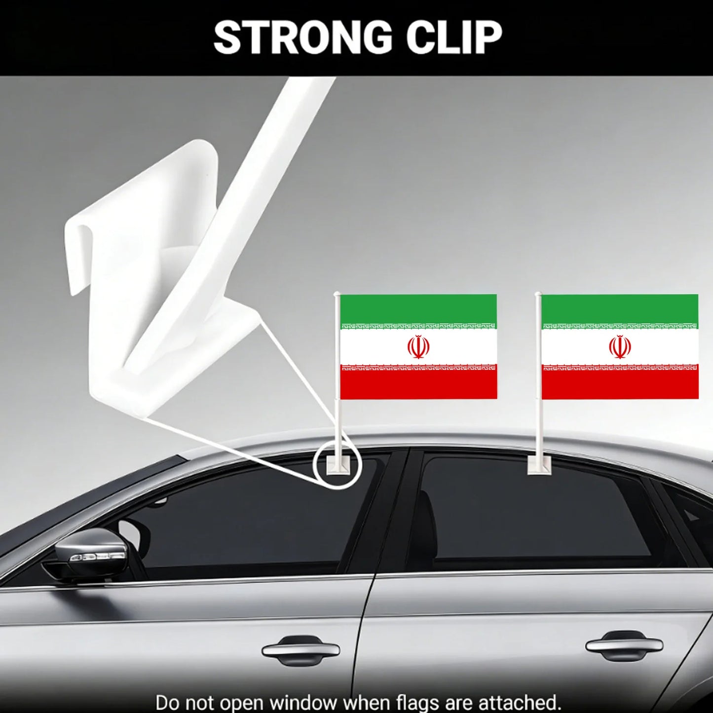 Iran Car Window Flag 30x45cm, Patriotic Auto Accessory