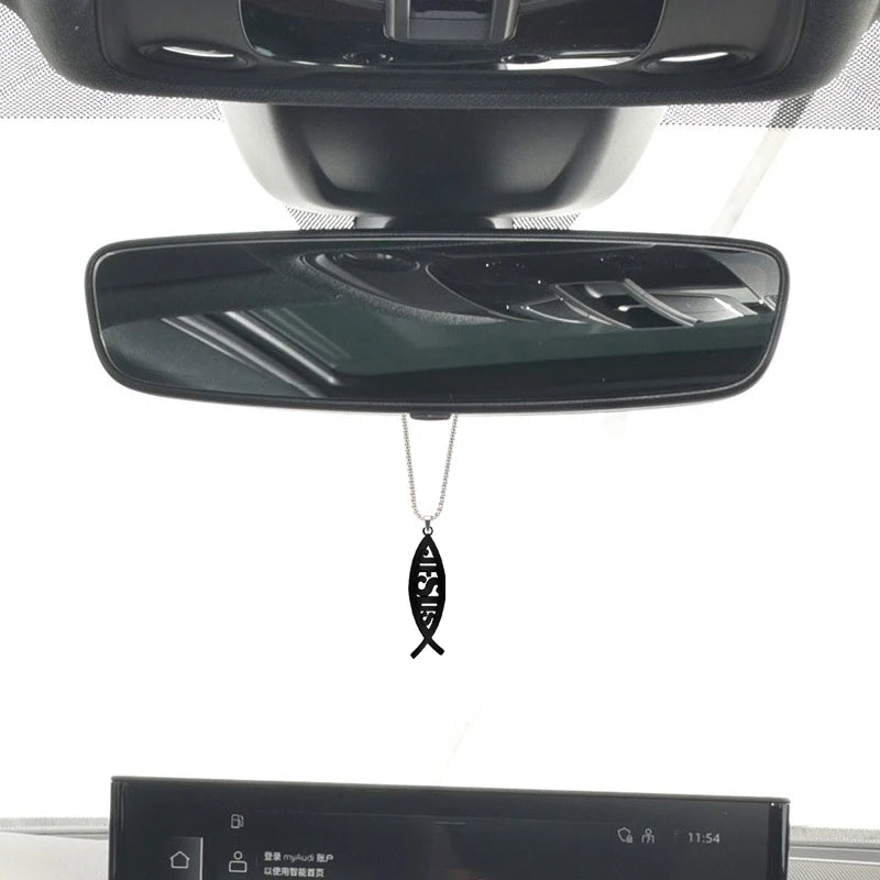 (NOT SOLD TO USA) Chrome Jesus Fish Emblem – Rearview Mirror Car Pendant