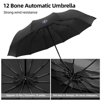 12-Bone Auto Umbrella Windproof for Alfa Romeo Giulia Stelvio
