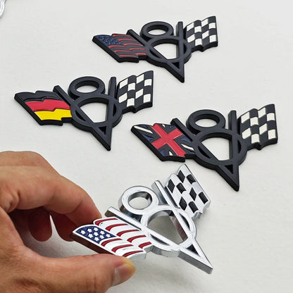 Universal 3D Metal V8 Flag Badge Emblem