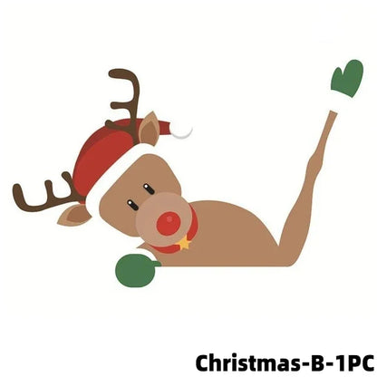 Christmas Car Window Sticker – Santa Elk Glass Decor, Durable