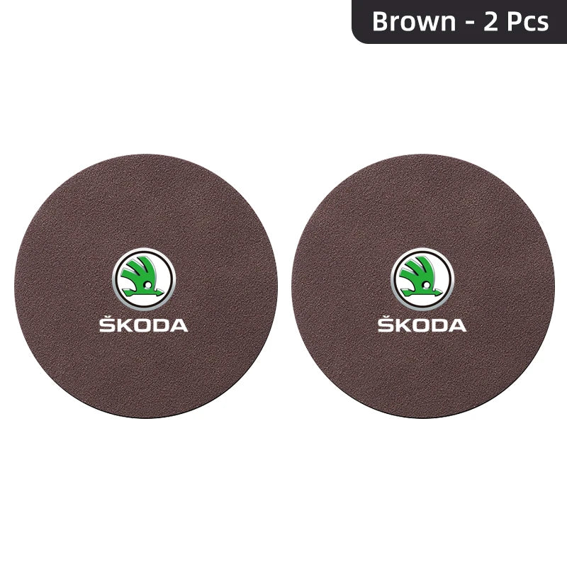 2Pcs Suede Anti-Slip Cup Coasters for Skoda Models