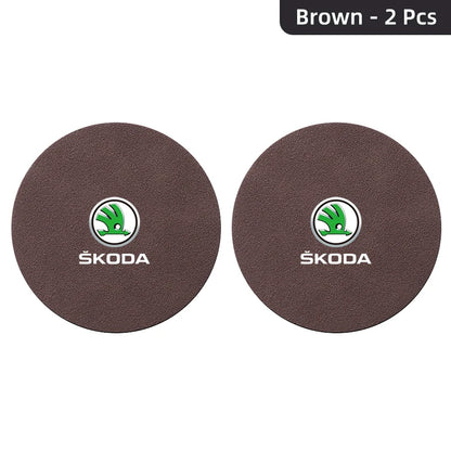 2Pcs Suede Anti-Slip Cup Coasters for Skoda Models