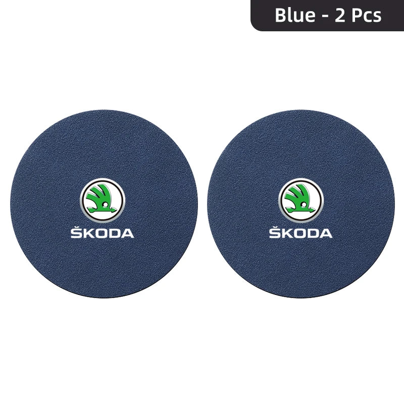 2Pcs Suede Anti-Slip Cup Coasters for Skoda Models