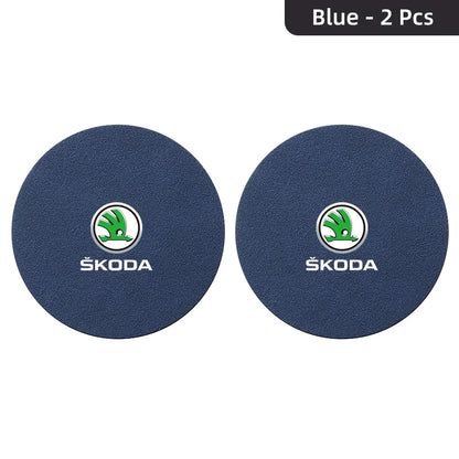 2Pcs Suede Anti-Slip Cup Coasters for Skoda Models