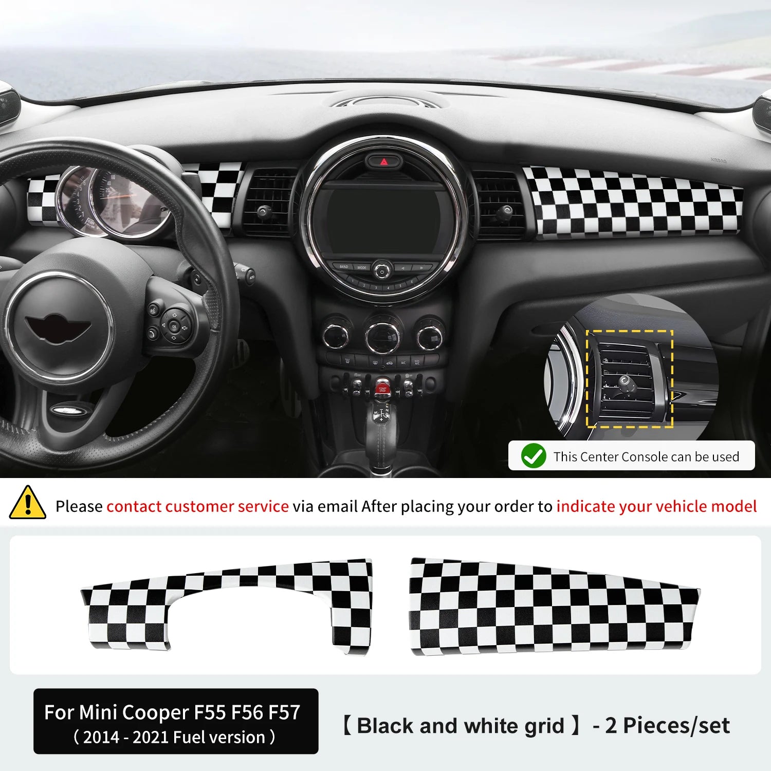 Premium ABS Leather Dashboard Shell for Mini F55/F56/F57 Black and white grid – Car Accessories | MotorWorld Marketplace
