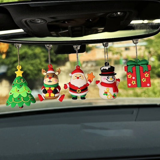 3/5Pcs Xmas Car Mirror Ornaments Set – Santa & Reindeer Decor