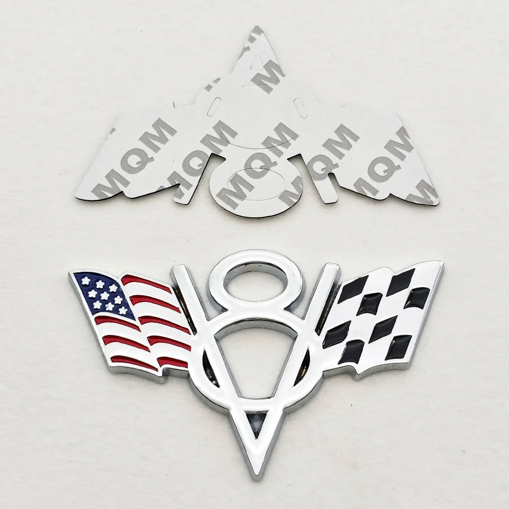Universal 3D Metal V8 Flag Badge Emblem