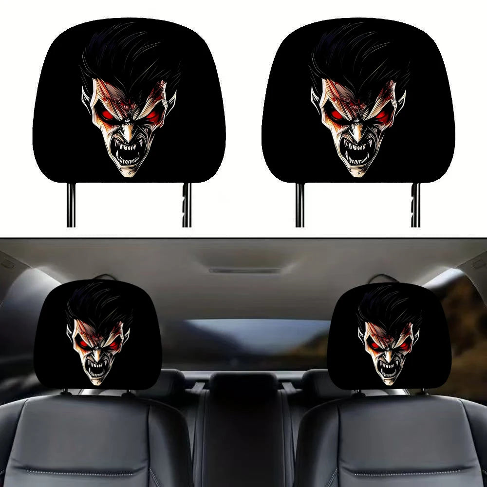 Halloween Black Skull Car Headrest Cover – Universal, Stretchy Two pieces 05 – Car Accessories | MotorWorld Marketplace