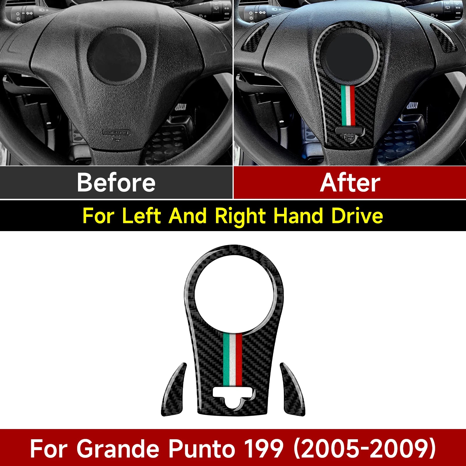 (NOT SOLD TO USA) Carbon Fiber Steering Panel Trim for Fiat Grande Punto 199 A – Car Accessories | MotorWorld Marketplace