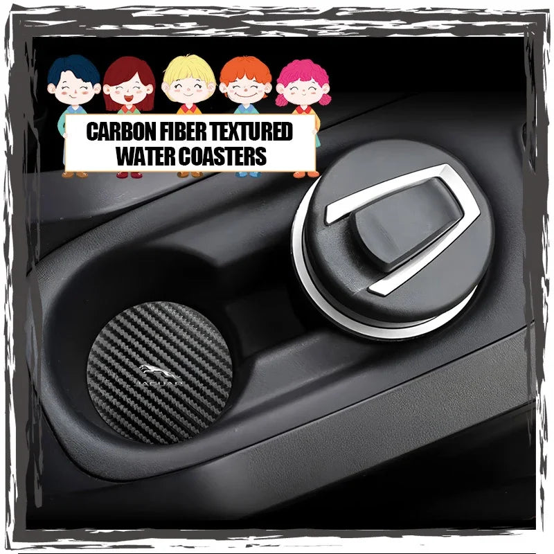 Carbon Fiber Cup Holder Mat Anti-Slip for Jaguar
