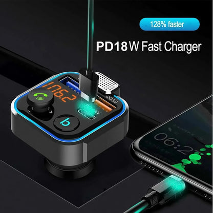 Transmetteur FM Bluetooth 5.0 - Chargeur rapide double USB, kit mains libres pour voiture