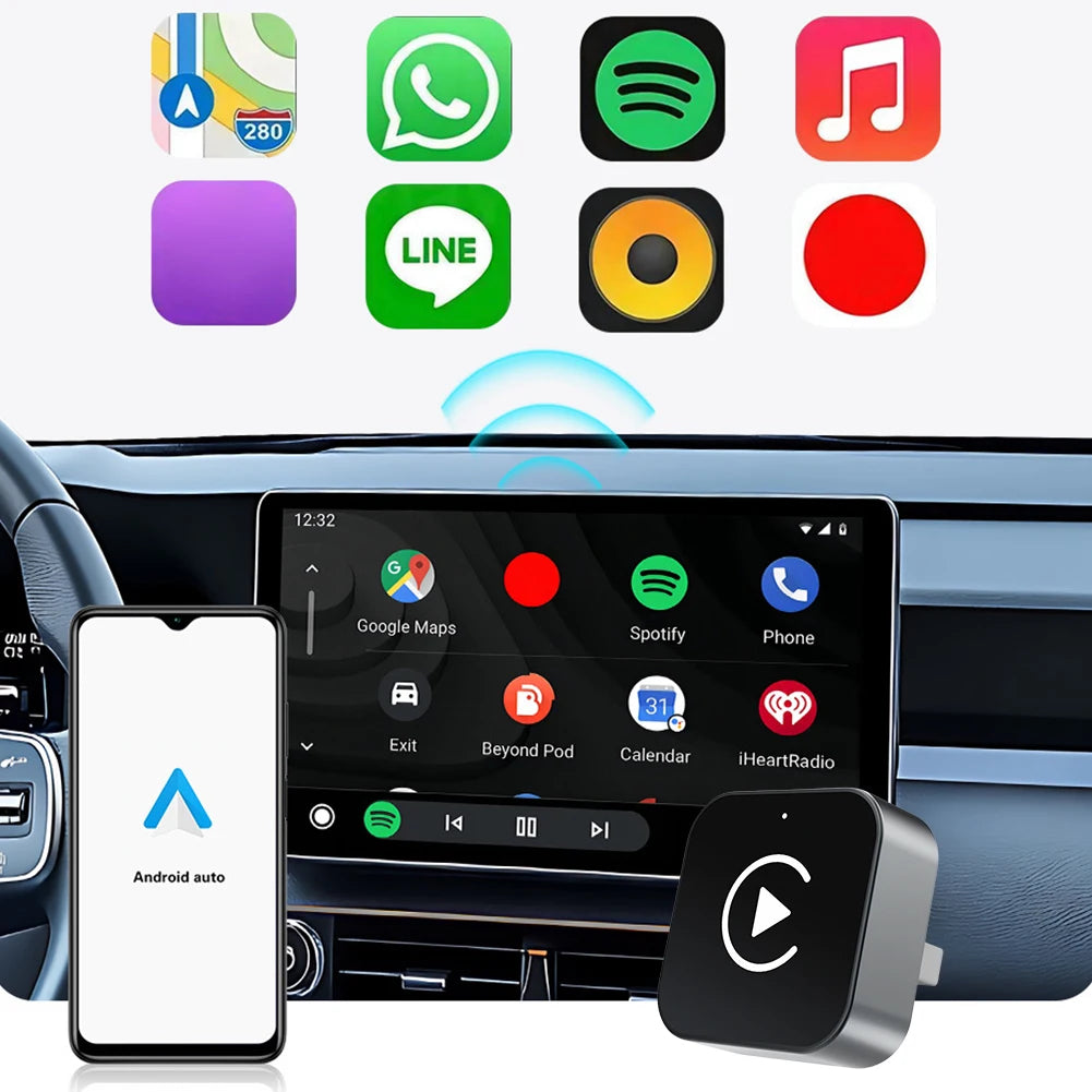2-in-1 Wireless CarPlay & Android Auto Adapter, Plug & Play
