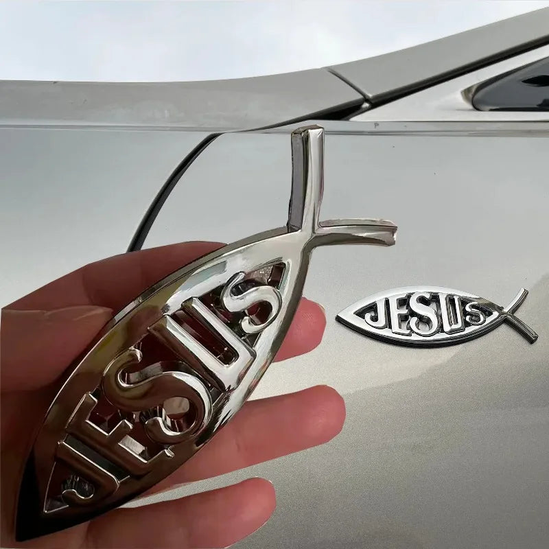 3D Metal Jesus Fish Car Badge – Durable Christian Emblem