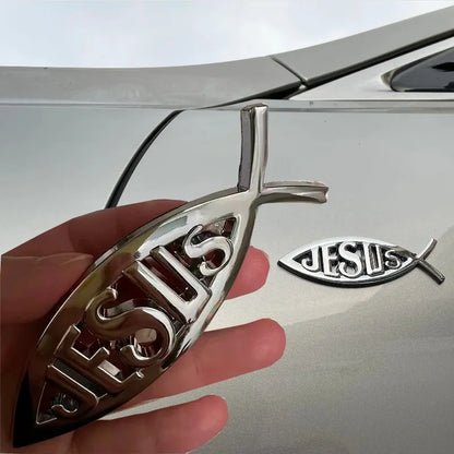 3D Metal Jesus Fish Car Badge – Durable Christian Emblem
