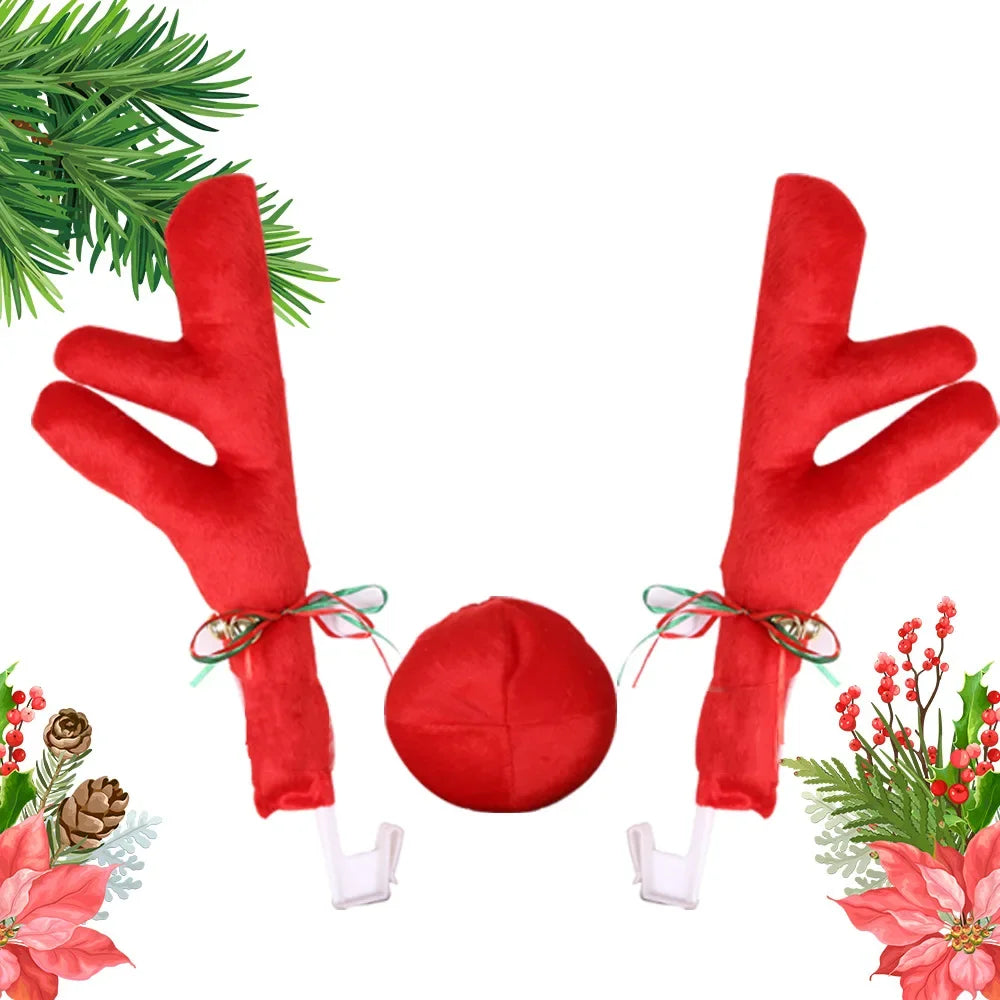 Christmas Car Antlers Kit w/ Red Nose & Tail – Festive Upgrade