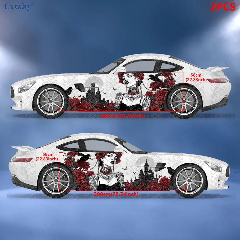 2pcs Gothic Rose Woman Car Stickers – Durable, Easy Apply B – Car Accessories | MotorWorld Marketplace