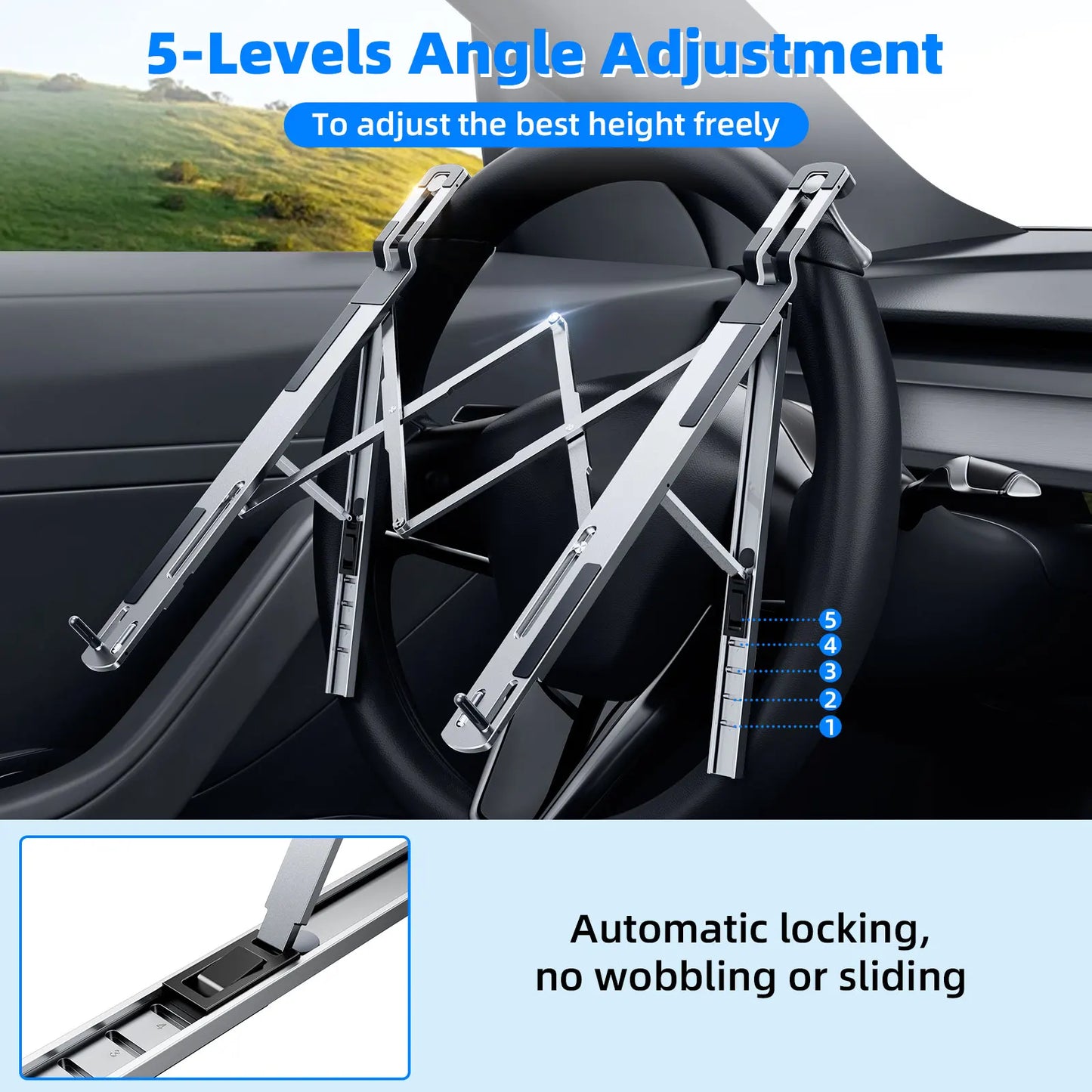 Foldable Car Laptop Mount, 5-Height Adjustable, Metal – Car Accessories | MotorWorld Marketplace