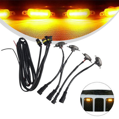 Feux de calandre à LED ambrés – 4 pièces style Raptor pour Jeep Grand Cherokee (2003-2021)