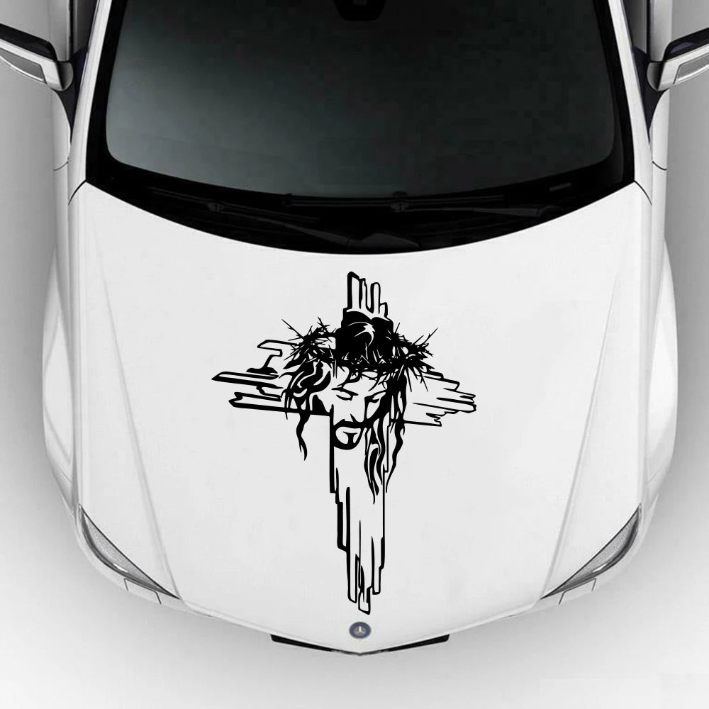 Christian Cross Car Decal – Jesus Crow Vinyl Auto Sticker