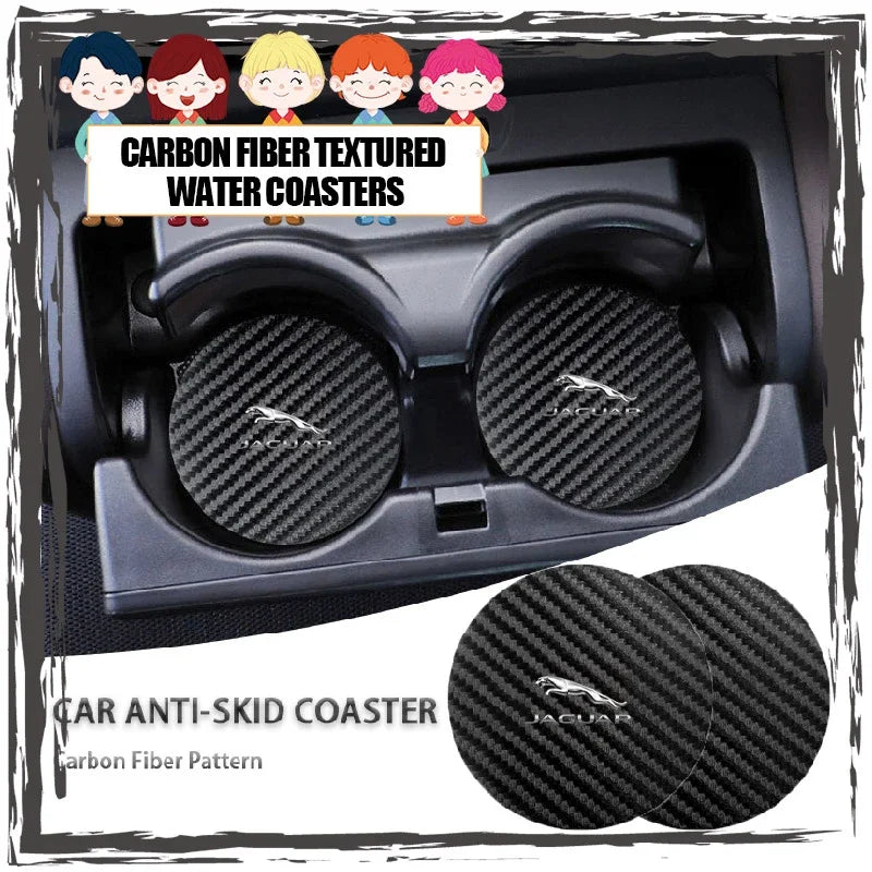 Carbon Fiber Cup Holder Mat Anti-Slip for Jaguar