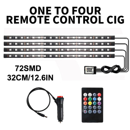 Lot de 4 lumières d'ambiance LED RVB pour voiture, contrôle par application USB