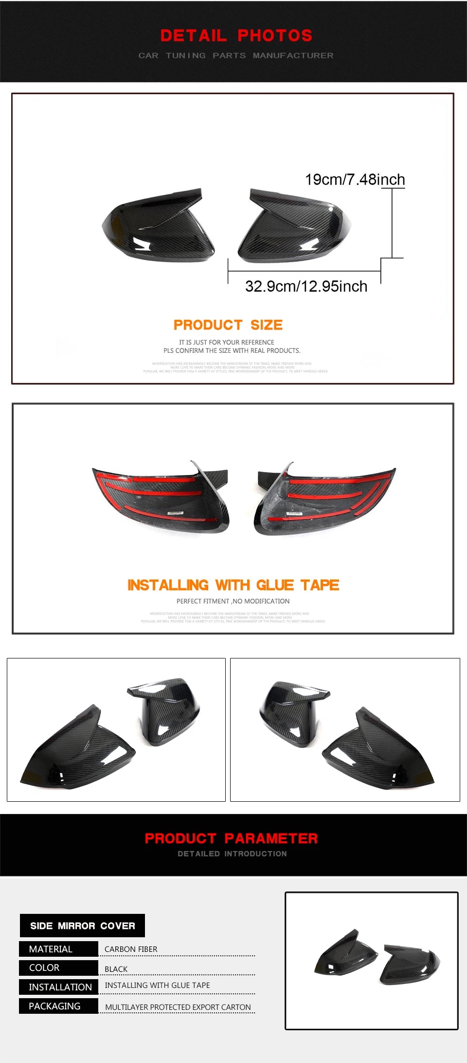 Dry Carbon Mirror Caps for Lamborghini Urus or Audi Q8/SQ8/RSQ8 2020-23