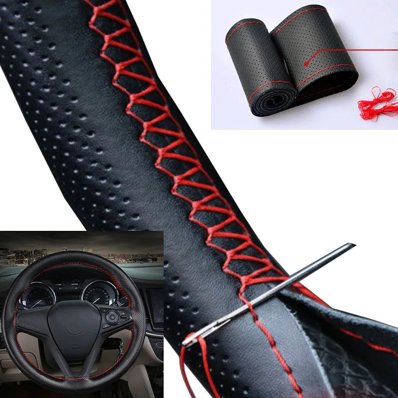 DIY Car Steering Wheel Cover Set – Soft Faux Leather with Needles & Thread (3 Colors)