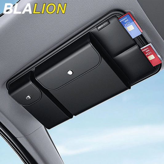 BLALION Leather Sun Visor Organizer - Multi-Pocket Sunglasses & Card Holder