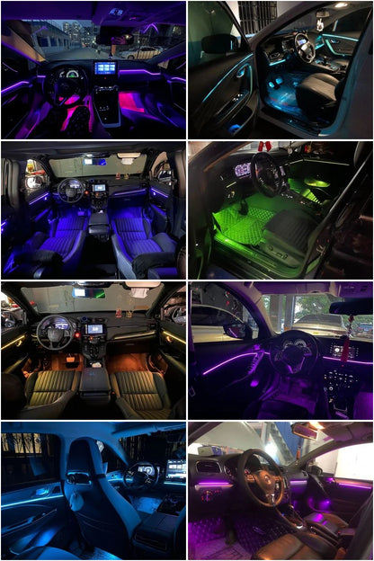 Lot de 4 lumières d'ambiance LED RVB pour voiture, contrôle par application USB