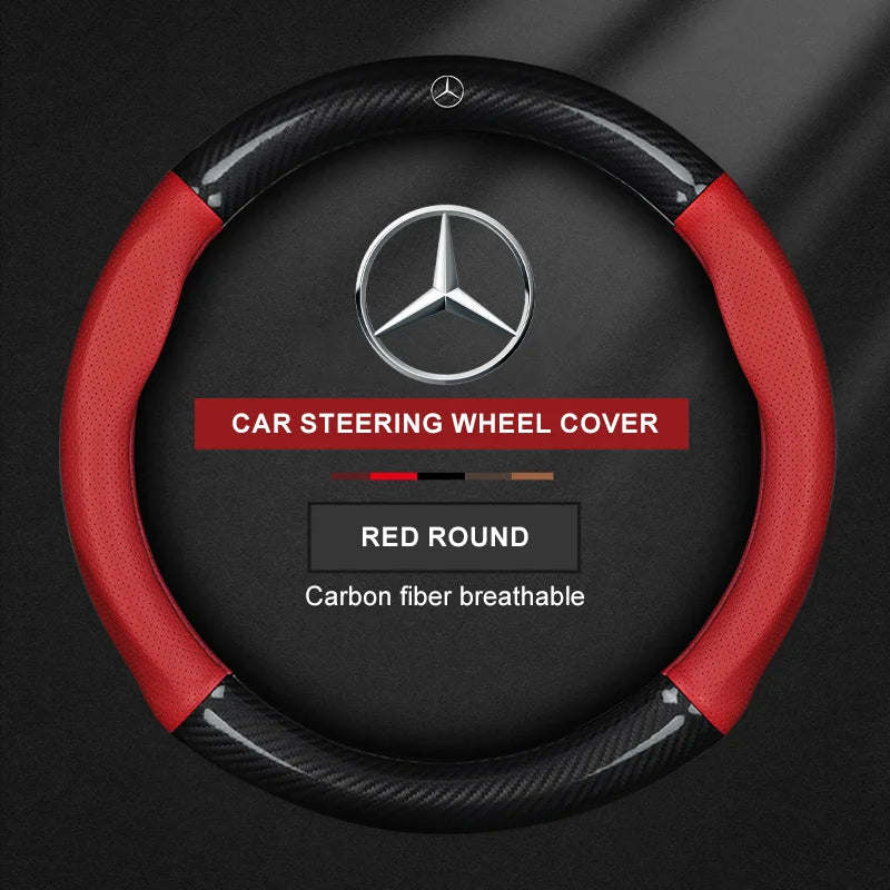Carbon Fiber Leather Steering Wheel Cover for Mercedes-Benz