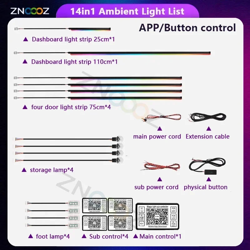 For Bentley Flying Spur 3Y/4N RGB 22in1 Ambient Light Kit