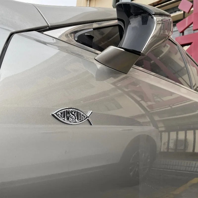 3D Metal Jesus Fish Car Badge – Durable Christian Emblem